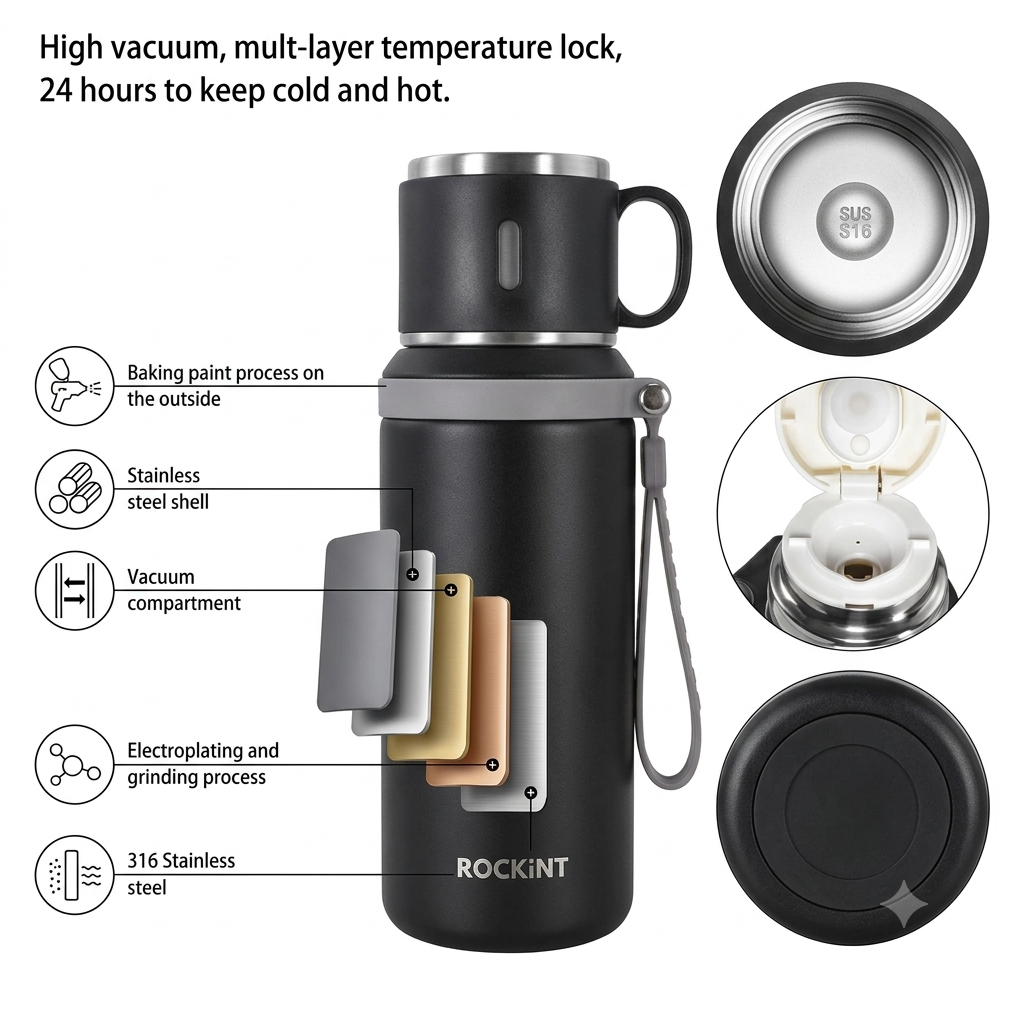 Stainless Steel 800ML Bottle With Drinker Cup