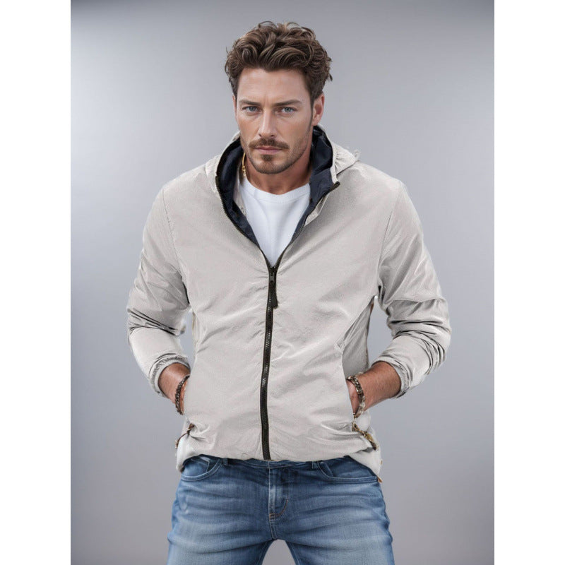 Mens Clothing Solid Color Zipper Reversible Trendy Coat - Rockint