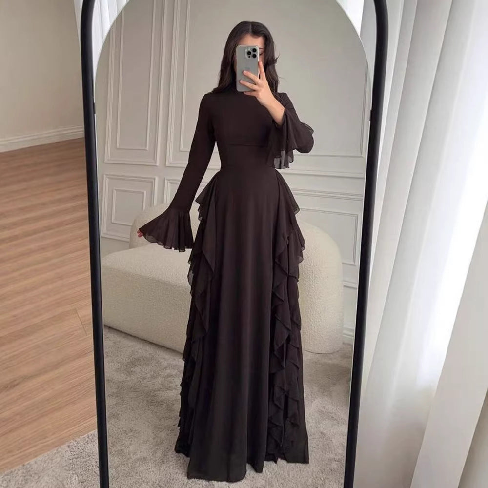 Elegant Casual High-Waisted Solid-Color Flare-Sleeve Dress For Party Outfits - Rockint