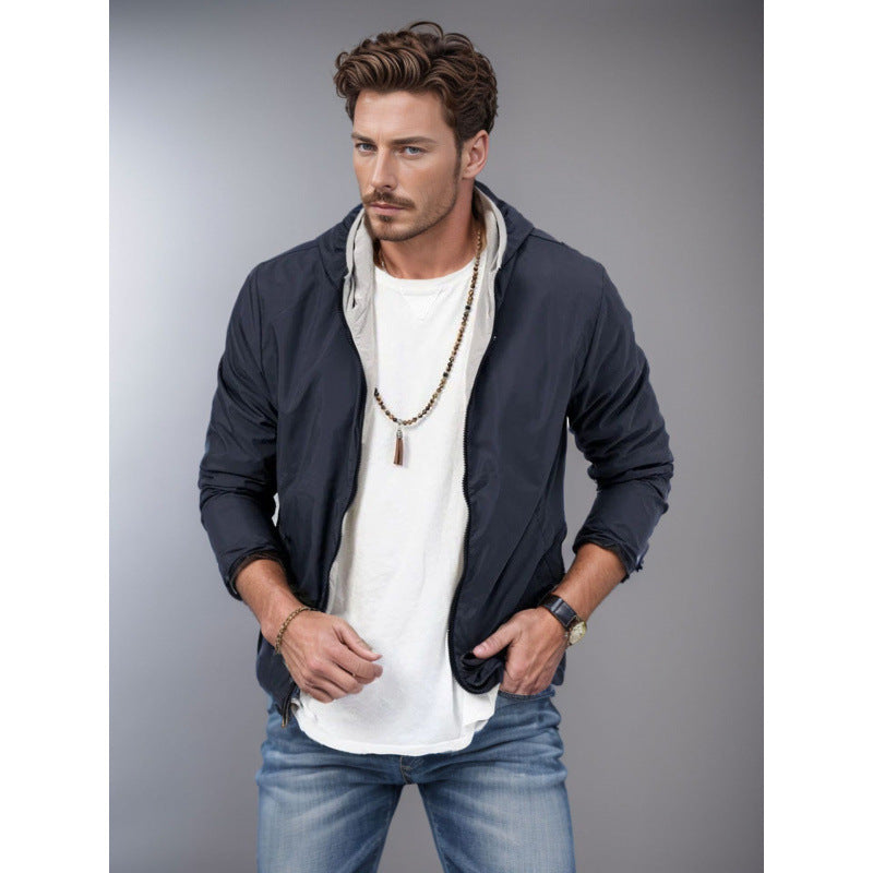 Mens Clothing Solid Color Zipper Reversible Trendy Coat - Rockint