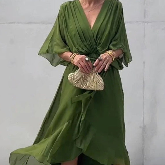 Batwing Sleeve Irregular Dress Plus Size Elegant Commuter