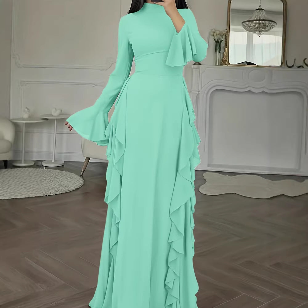 Elegant Casual High-Waisted Solid-Color Flare-Sleeve Dress For Party Outfits - Rockint