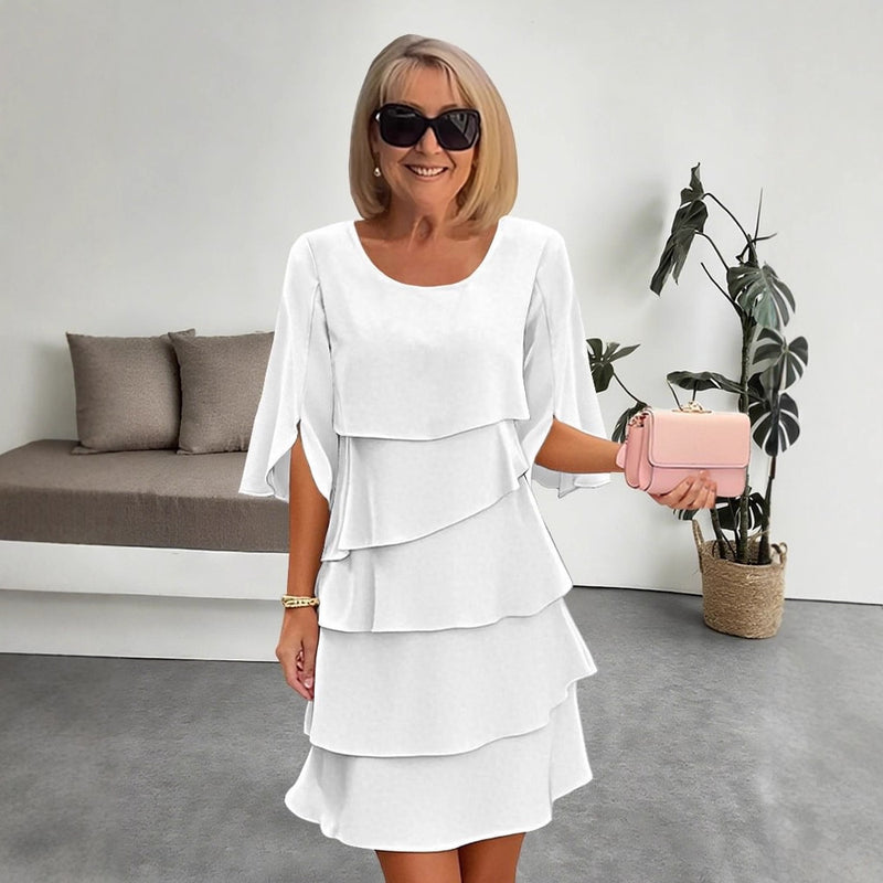womens Round Neck Cake Skirt Dress