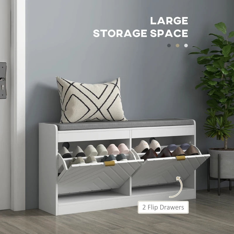 Shoe Rack Bench With 2 Flip Drawers, 2 Vents For 8 Pairs Of Shoes