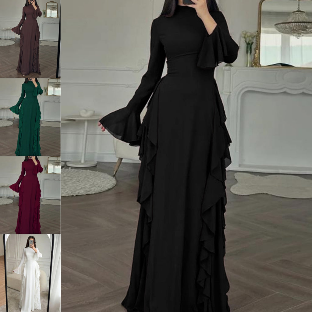 Elegant Casual High-Waisted Solid-Color Flare-Sleeve Dress For Party Outfits - Rockint