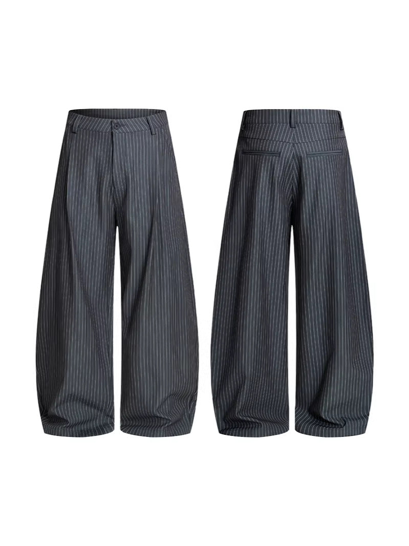 Retro Pleated Striped Baggy Wide Leg Trousers