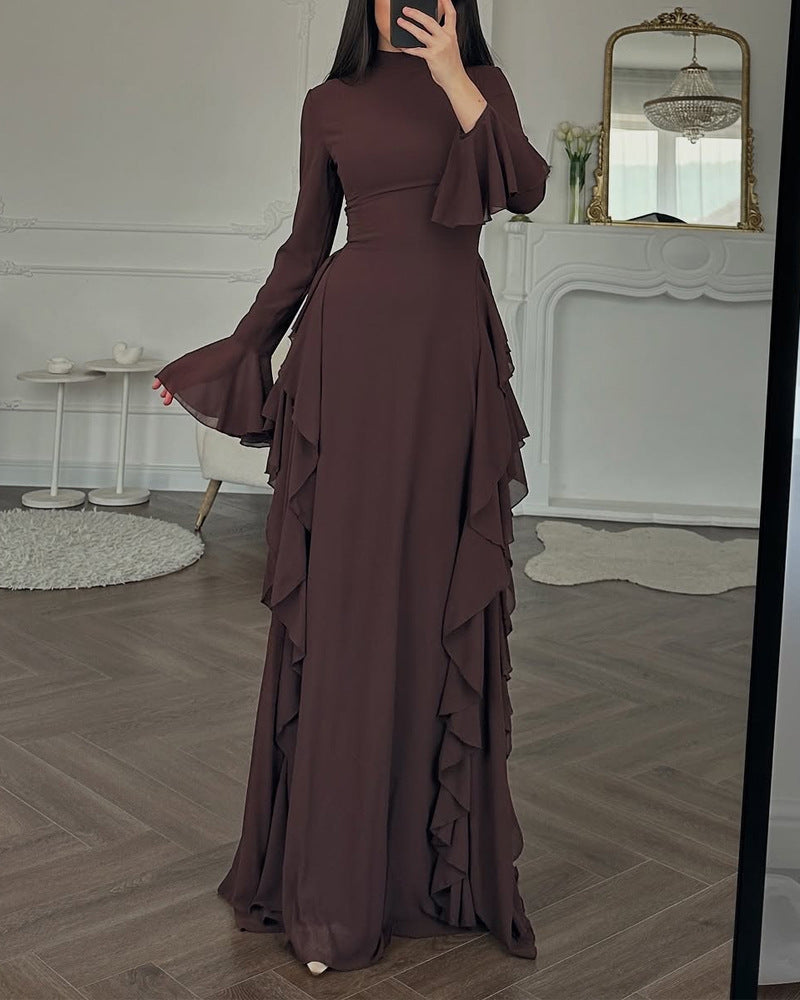 Elegant Casual High-Waisted Solid-Color Flare-Sleeve Dress For Party Outfits - Rockint