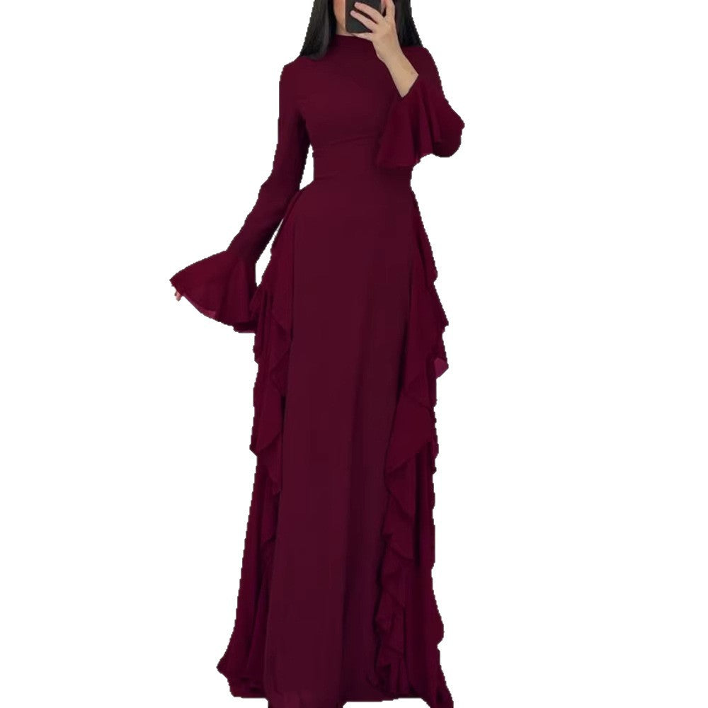 Elegant Casual High-Waisted Solid-Color Flare-Sleeve Dress For Party Outfits - Rockint
