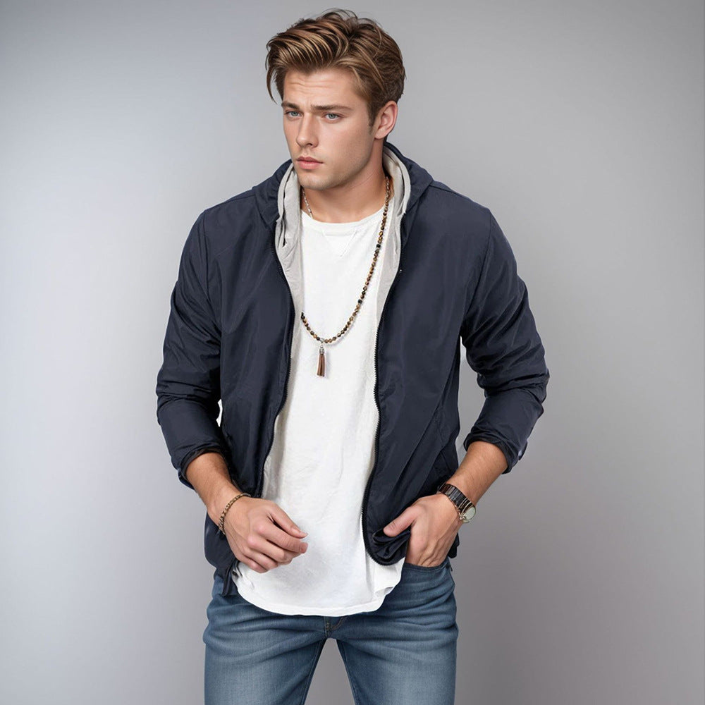 Mens Clothing Solid Color Zipper Reversible Trendy Coat - Rockint