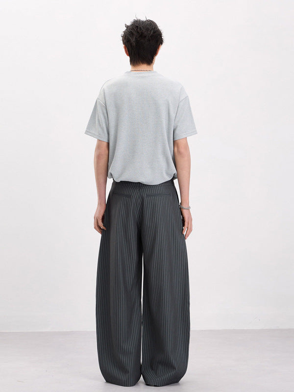 Retro Pleated Striped Baggy Wide Leg Trousers