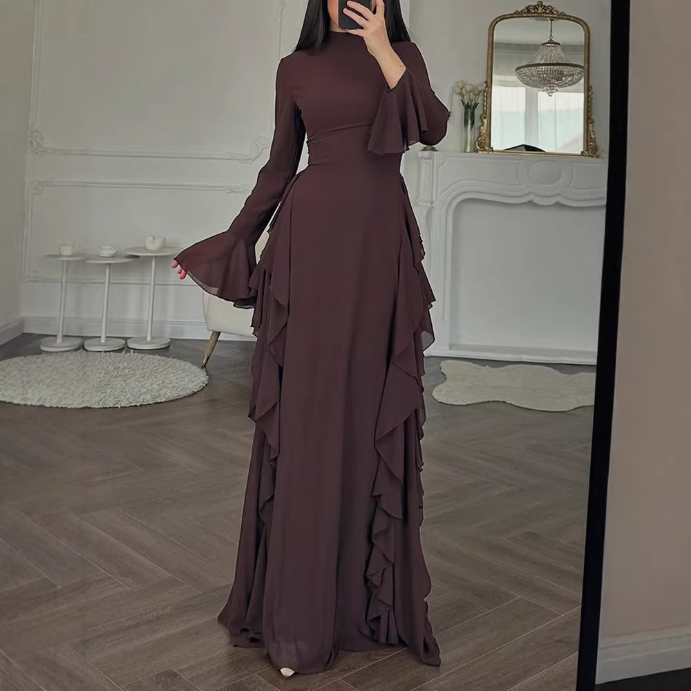 Elegant Casual High-Waisted Solid-Color Flare-Sleeve Dress For Party Outfits - Rockint