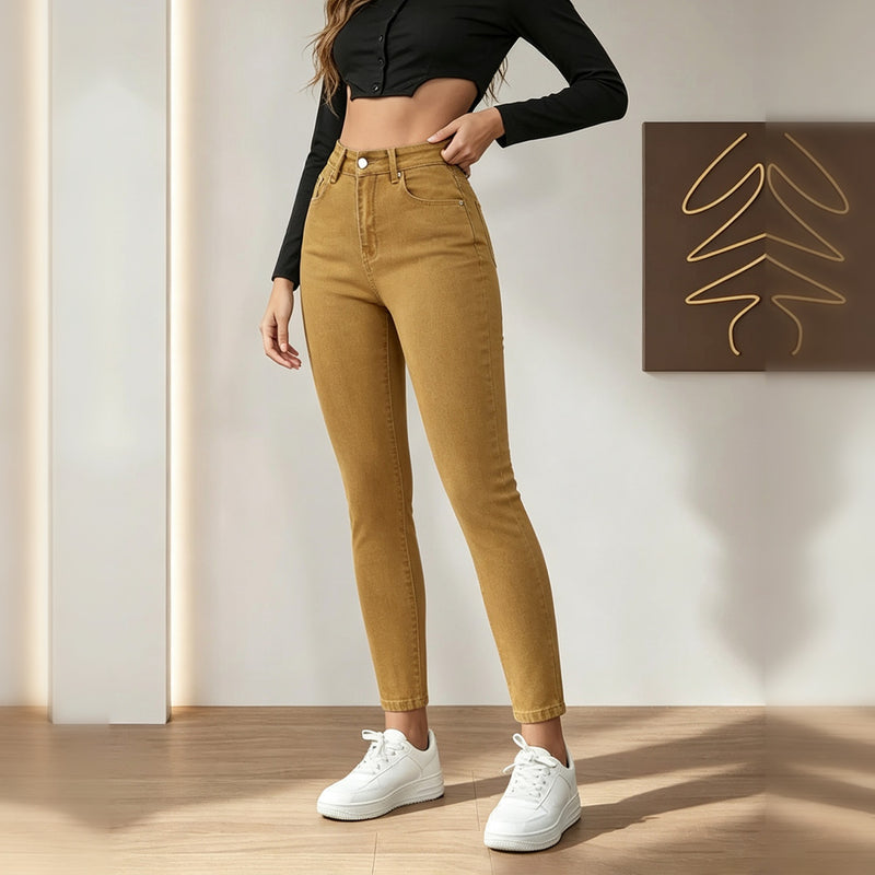 Stretch Slim Fit Ankle Denim Pants With Pockets