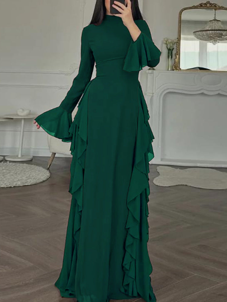 Elegant Casual High-Waisted Solid-Color Flare-Sleeve Dress For Party Outfits - Rockint