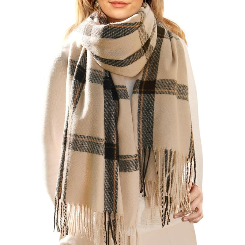 Winter Scarf For Women Oversized Plaid Tassel Shawl Wrap