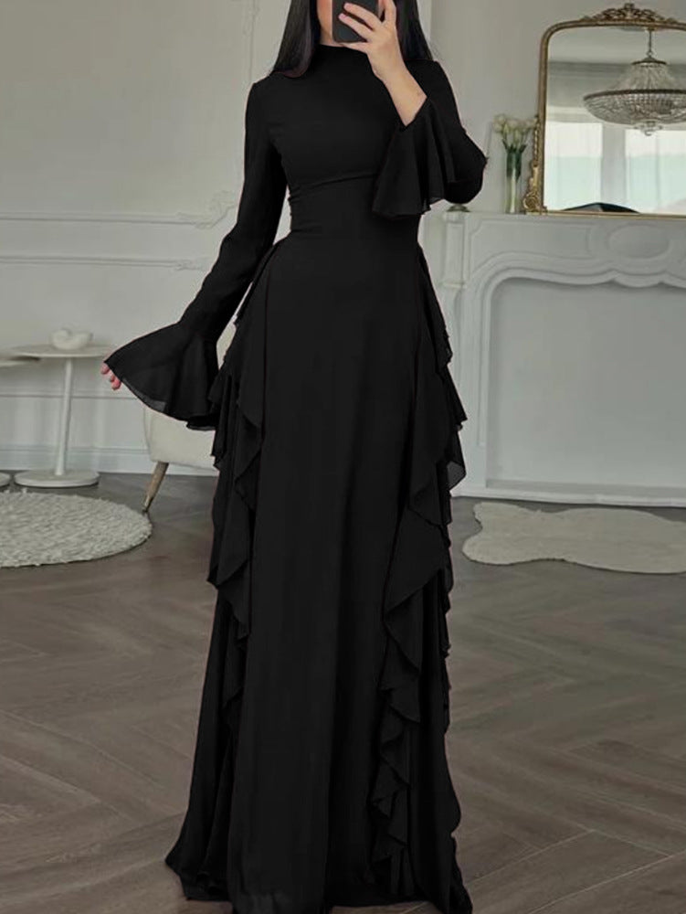 Elegant Casual High-Waisted Solid-Color Flare-Sleeve Dress For Party Outfits - Rockint