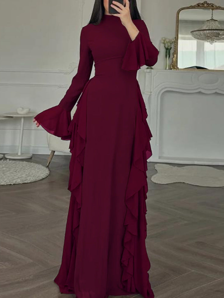 Elegant Casual High-Waisted Solid-Color Flare-Sleeve Dress For Party Outfits - Rockint