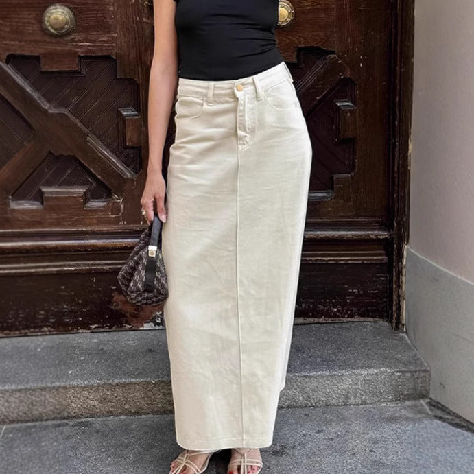 High Waist Slit Denim Skirt
