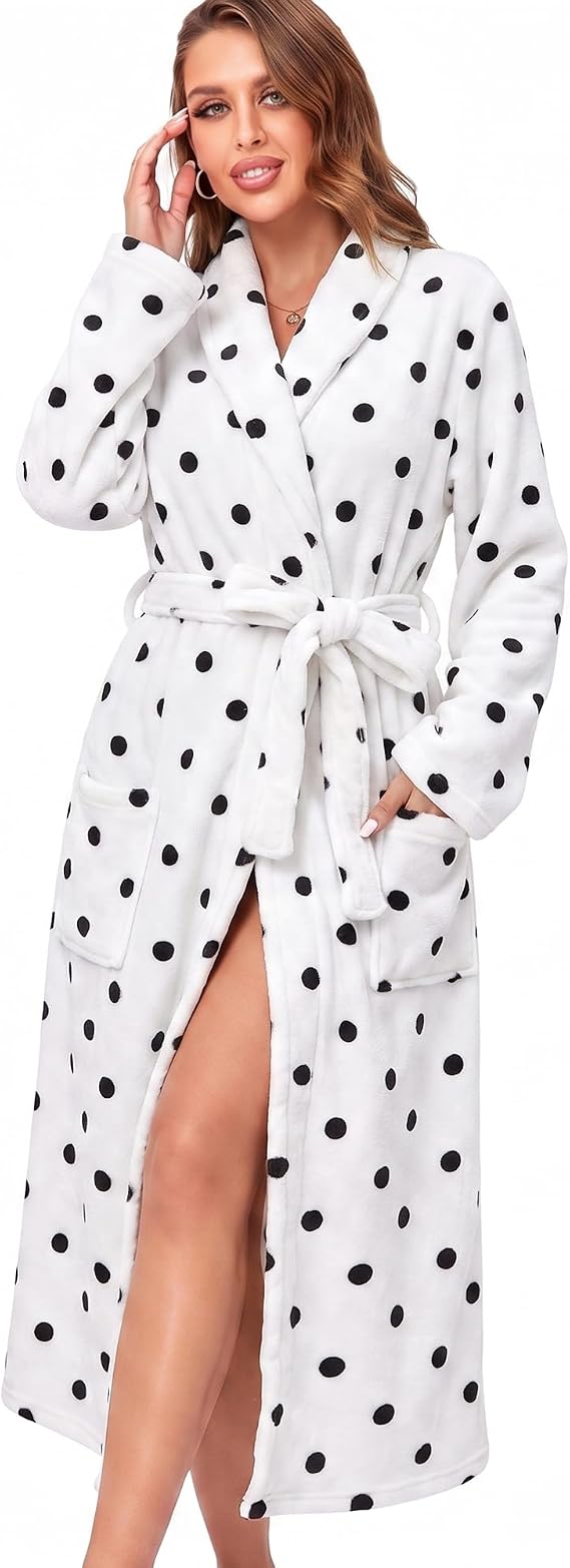 Bathrobe Ladies Fleece Plush Warm Long Robes, Fleece Nightgown Sleepwear