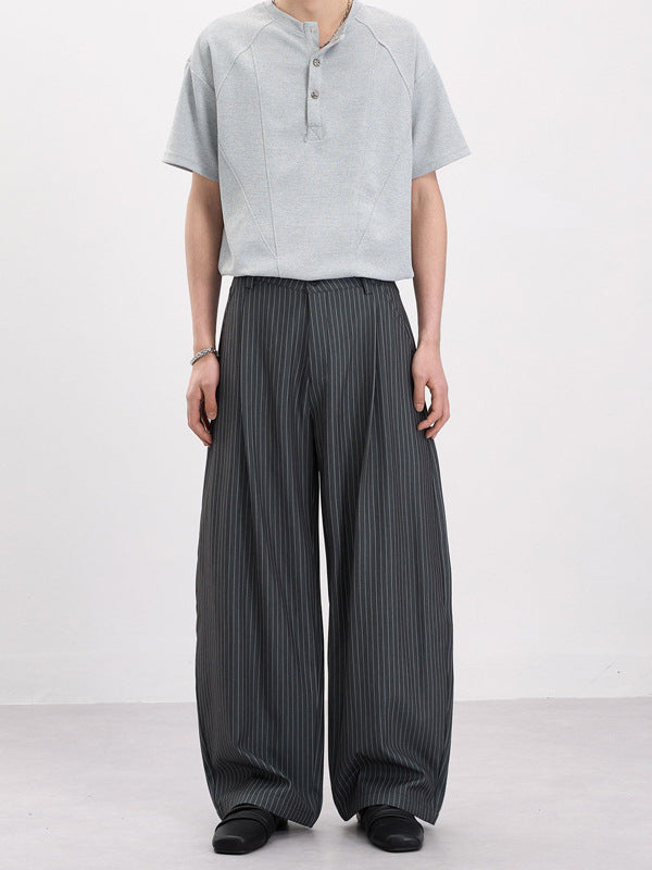 Retro Pleated Striped Baggy Wide Leg Trousers