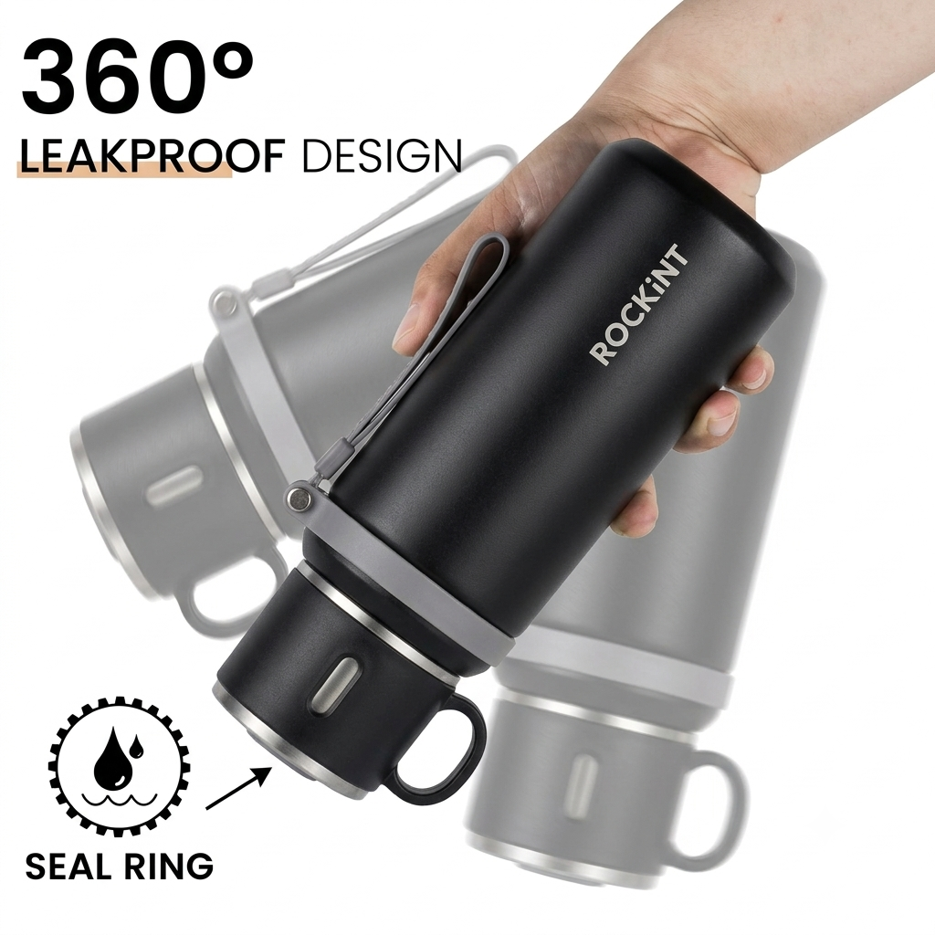 Stainless Steel 800ml Bottle with Drinker Cup, Black