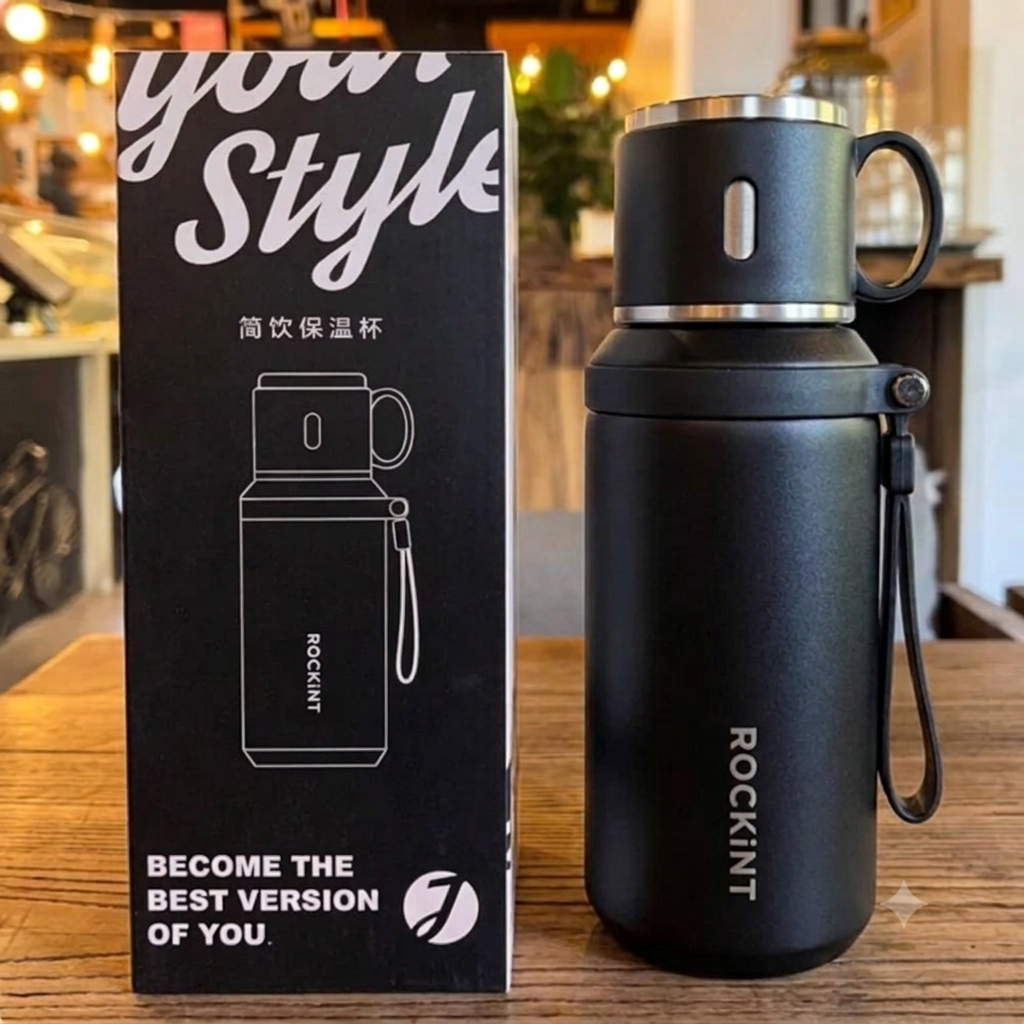 Stainless Steel 800ml Bottle with Drinker Cup, Black