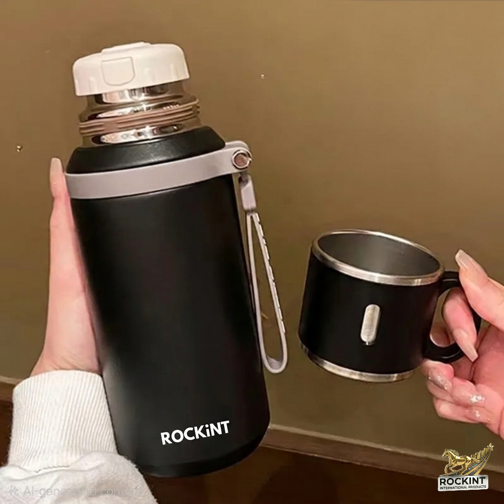 Stainless Steel 800ml Bottle with Drinker Cup, Black